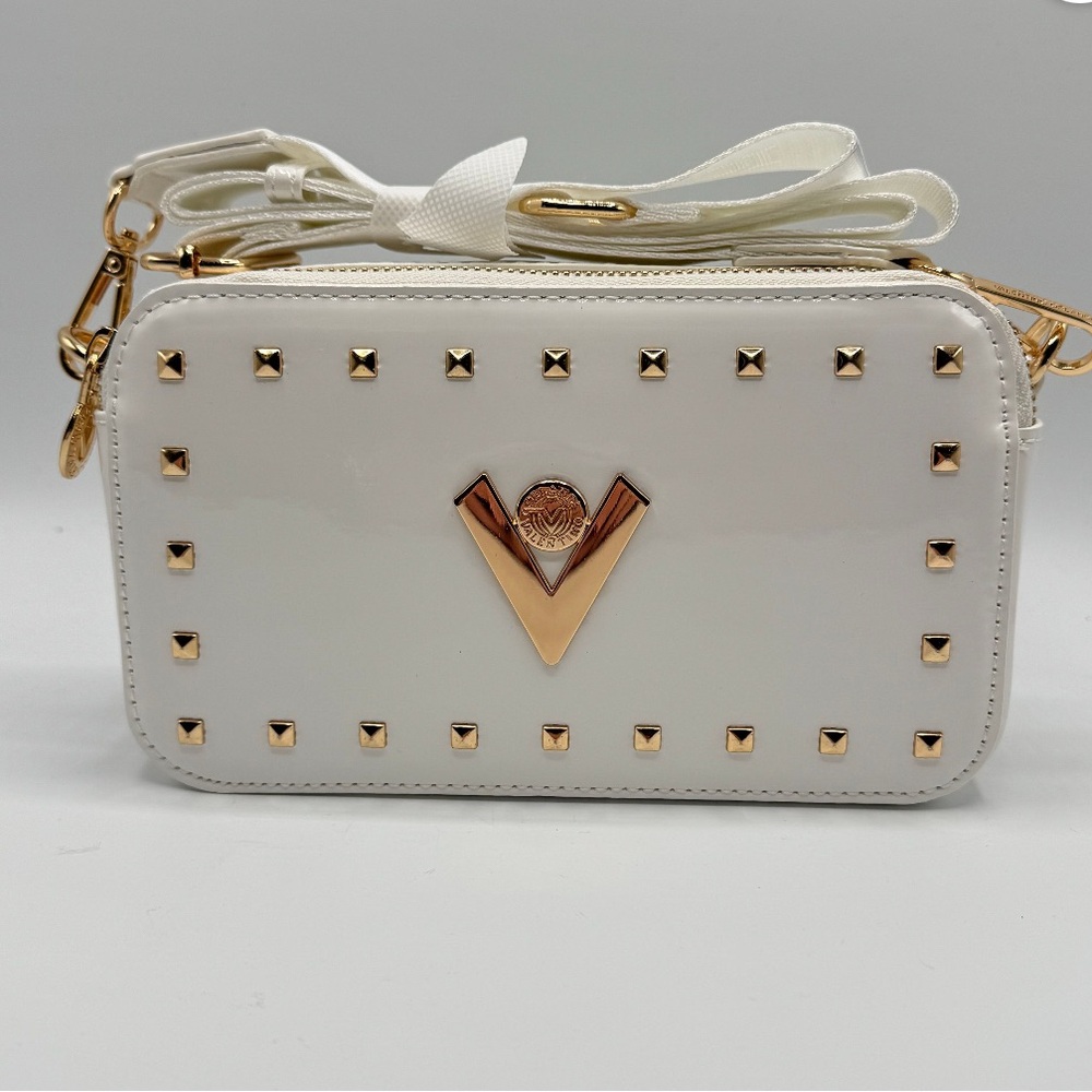 Valentino Orlandi White & Gold Studded Women's Bag. Retail $280. Free earrings!